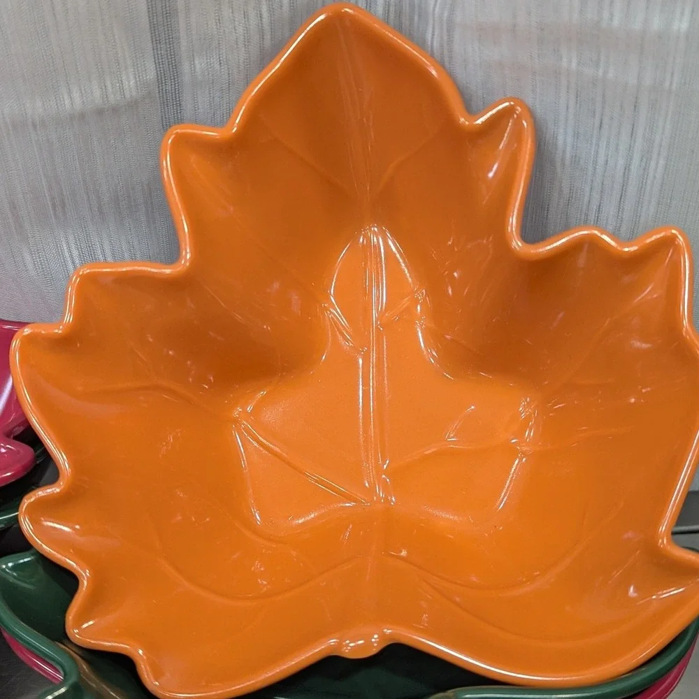 Melamine Autumn Maple Leaf Serving Bowls Red Orange Green Fall Decor Set of 5